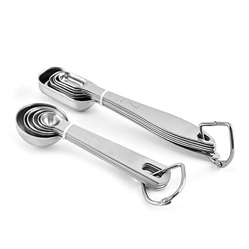 Stainless Steel Measuring Spoons Set of 6 Piece, Stackable Teaspoon and Tablespoon for Measuring Dry and Liquid Ingredients of Cooking Baking (Square)