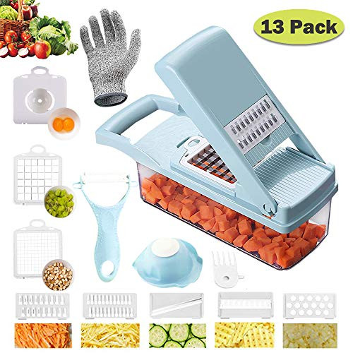 13 in 1 Mandoline Slicer Cutter Chopper and Grater, Chopper Vegetable Cutter for Vegetable Slicer Cheese Slicer Onion Chopper - Blue