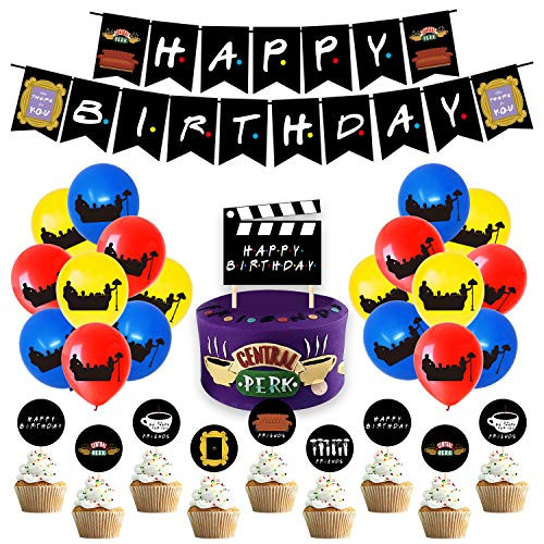 44Pcs Friends TV Show Party Supplies,Friends TV Show Birthday Banner Party Decorations Supplies, Friends TV Show Balloons for Friends Theme Party Decorations