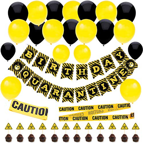 47 PCS Quarantine Birthday Party Decorations Quarantine Banner Quarantine Birthday Party Balloons Yellow and Black Balloons Caution Tape Quarantine Party Supplies For quarantine birthday decor