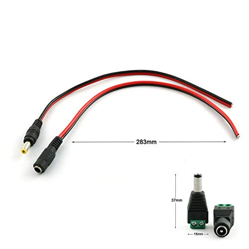 ZRM&E 5 Pairs DC Power Pigtail Cable Wire Male & Female + 5 Pairs Male & Female DC 12V 5A 2.1x5.5MM Power Jack Plug Adapter Connector for CCTV Home Security Surveillance