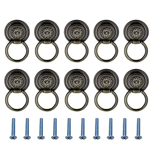 Yoohey 10PCS Vintage Bronze Knobs Pulls Handles 37mm Cabinet Knobs Drawer Ring Pulls Kitchen Hardware Drawer Pulls Rings Handle Knob