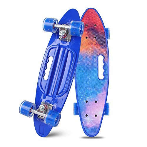 YF YOUFU Skateboards 23 Inch Skateboard Complete Cruiser Plastic Skateboard for Beginners Boys Girls Banana Board with High Rebound PU Wheels