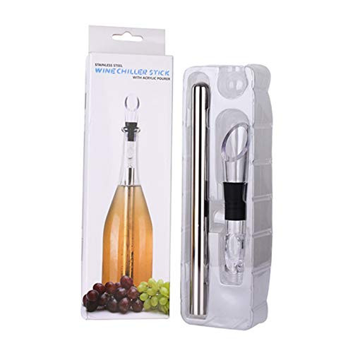 Wine Chiller Stick, Stainless Steel Wine Cooler Chiller Stick Container Freezer, Wine Bottle Chilling Rod, Red Wine Cooling Stick with Aerator and Pourer, Premium Wine Cooler Accessories