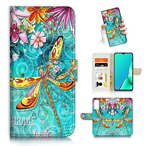 for Samsung A51, 4G Only, Designed Flip Wallet Phone Case Cover, A21095 Flower Dragonfly 21095