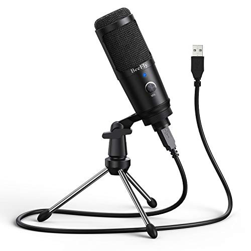 USB Microphone, BeeFly Metal Condenser Recording Microphone for PC Laptop Mac or Windows Desktop Cardioid Studio Recording Mic for Gaming Streaming Podcast and YouTube Video