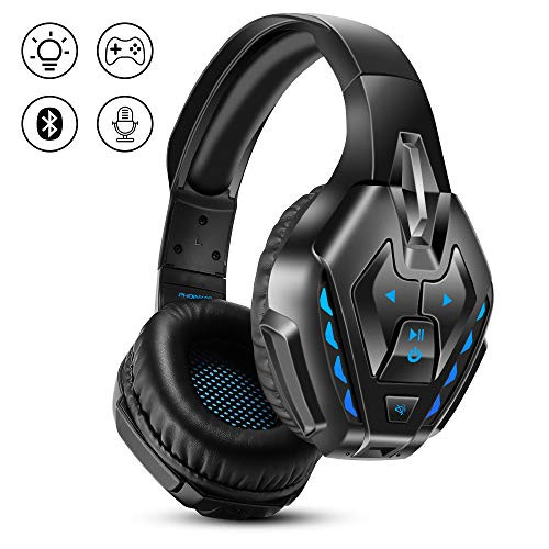 Wired Gaming Headset for Ps4, Xbox One, Nintendo Switch, PC, PHOINIKAS Over Ear Headphone with Detachable Noise Canceling Microphone, Wireless Bluetooth Headset with Built-in Mic, for Music/Mobile Gam