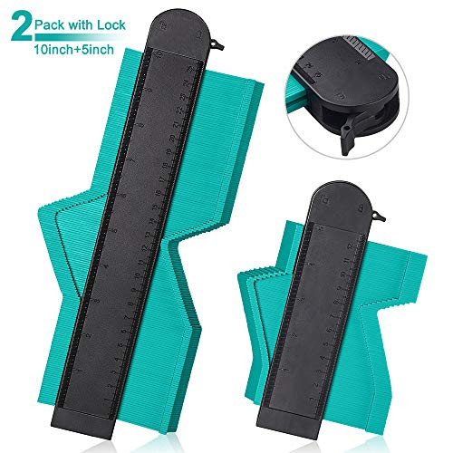 KEGOUU Contour Gauge Duplicator, 10inch 5inch Contour Profile Gauge Tool with Lock, Master Outline Plastic Measuring Ruler Copy Irregular Shapes Tool for Corners Woodworking (10inch+ 5inch, Green)