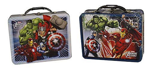 Avengers Assemble Marvel Tin Box Collectible Lunch Box - Iron Man - Hulk - Thor - Captain America (Dark Blue)
