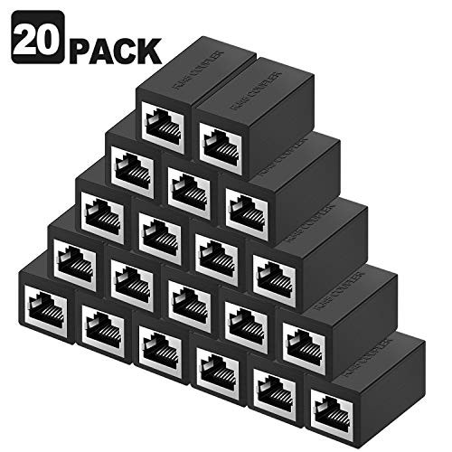 RJ45 Inline Coupler,RJ45 Coupler, Network Coupler, for Cat7/Cat6/Cat5e/cat5 Ethernet Cable Extender Connector - Female to Female, Black 20 Pack