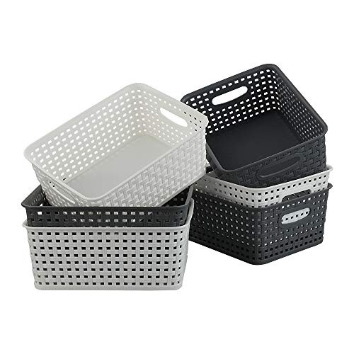 Asking Plastic Weave Storage Baskets, Desktop Basket Organizer (3 White & 3 Grey)