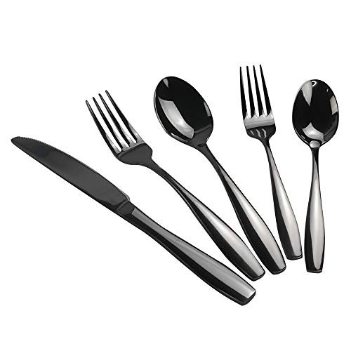 Wekiog 50 Pieces Black Flatware, Stainless Steel Silverware Set, Service for 10