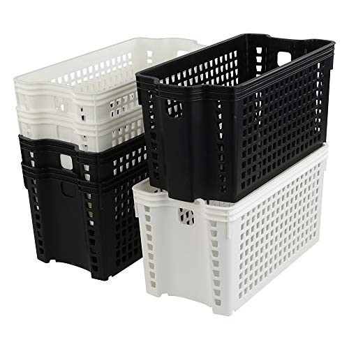 Doryh Small Plastic Basket for Organizing, Stacking Baskets, White&Black, 6 Packs