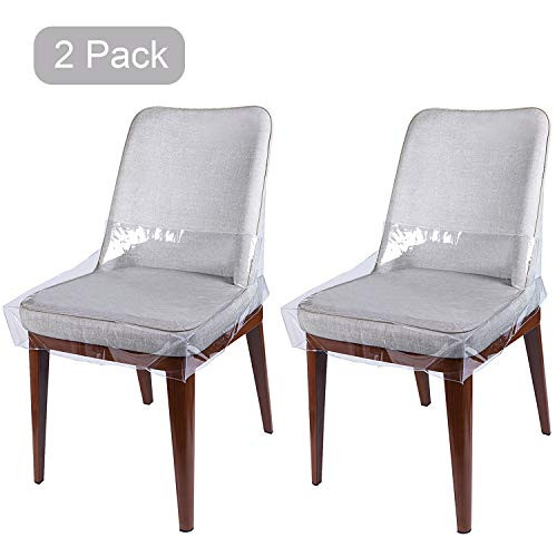 Aaskuu Waterproof PVC Dining Chair Protector with Adjustable Belt Strap, Removable Plastic Covers, Clear Slipcovers for Dining Room Chair, 2 Pack