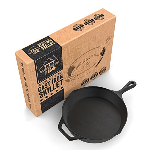 Pre-Seasoned Cast Iron Skillet 12.5 Inch by Fresh Australian Kitchen. Oven Safe Cookware, Perfect Camping, Indoors and Outdoor Pan.
