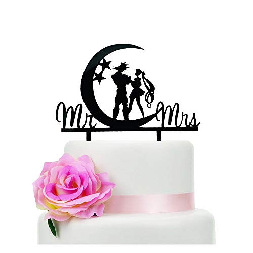 Mr & Mrs Wedding Cake Topper with Moon, Romantic Style Wedding Cake Topper, Rustic Wedding Cake Topper, Black Silhouette Cake Topper?Moon?