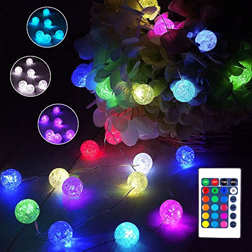16 Colors Globe String Lights Battery Operated & USB Powered, 13ft 40 LEDs Crystal Crackle Ball Lights with Remote Control Timer Silver Wire Fairy Lights for Indoor Bedroom Dorm Party Christmas Decor
