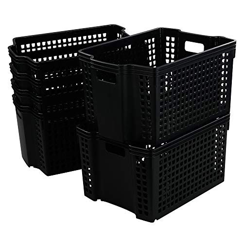 Anbers Plastic Storage Baskets/Tray Baskets, Black Stacking Baskets, Set of 6