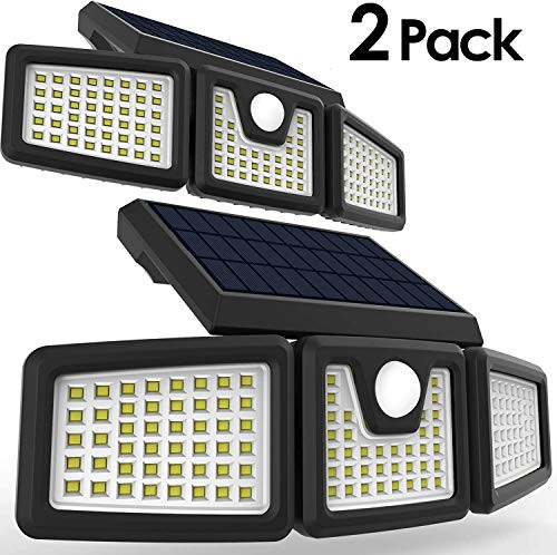 Solar Lights, Solar Motion Sensor Light Super Bright Outdoor 128 LED Security Lighting White, 2PK