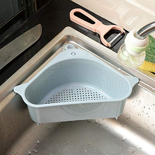 Sink Strainers Basket? Kitchen Drain Shelf Sink Storage Holder with Suction Cup for Support Corner (Blue)