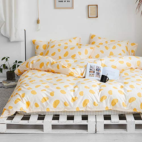 BlueBlue Mango Kids Duvet Cover Set Twin 100% Cotton Bedding for Boys Girls Teens Single Bed Cartoon Tropical Fruit Print 1 Light Yellow Comforter Cover with Zipper Ties 2 Pillowcases (Twin, Mango)