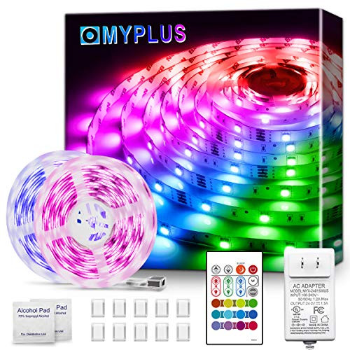 32.8FT LED Strip Lights, MYPLUS Color Changing Led Light Strip with Remote, UL Listed Safety Power DIY Tape Lights,300 RGB SMD 5050 LEDs for Bedroom,TV,Home,Festival,Party 32.8FT LED Strip Lights, MYPLUS Color Changing Led Light Strip with Remote, UL Listed Safety Power DIY Tape Lights,300 RGB SMD 5050 LEDs for Bedroom,TV,Home,Festival,Party