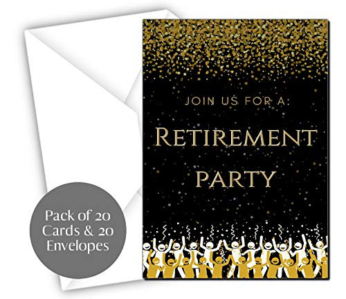 Retirement Party Invitations | Retired Invites Cards | 20 Count with Envelopes Black & Gold | Join us Your are Invited Fill in Style | Happy Retirement Celebration