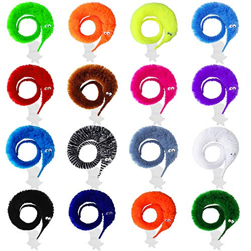 ONESING 16 Pcs Magic Worms Toys Worm on A String Fuzzy Worm Wiggly Worms Twisty Trick Worms Toys for Carnival Kid Party Favors