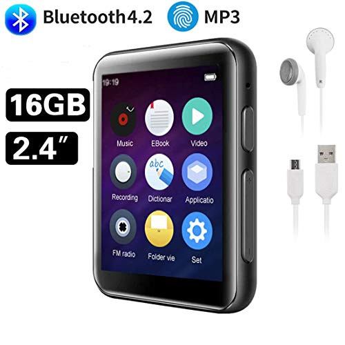 HONGYU 16GB MP3 Player Bluetooth with 2.4 inch Full Touch Screen HiFi Lossless Metal Music Player Bluetooth Built-in Speaker Support FM Radio/Voice Recorder