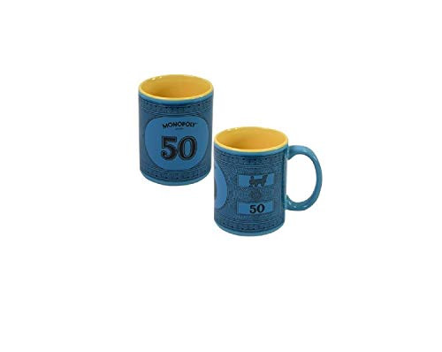 Hasbro Monopoly Vintage Mugs & Soup Mugs - Rich Uncle Pennybags Moustache, 50 Bill, Simplicity & Monopoly Man (Monopoly Money Mug $50, 12 oz)