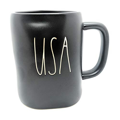 Rae Dunn by Magenta"USA" Matte Black Black Ceramic Coffee Tea Mug in Large Letters LL
