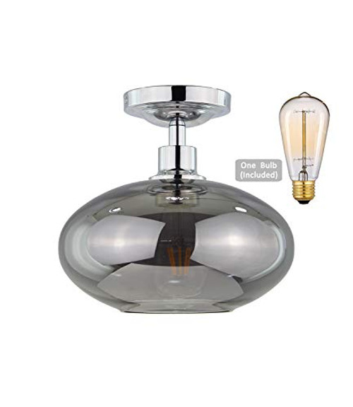 Seenming Lighting Industrial Semi Flush Mount Ceiling Pendant Light Chrome Porch Hallway Kitchen Island Corridor Bedroom Bar Vintage Hanging Light Fixtures.