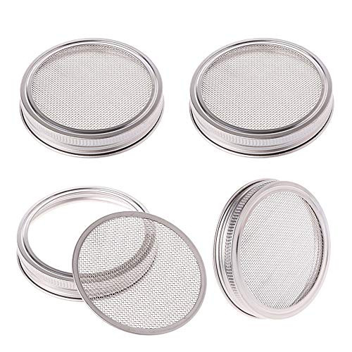 4 Pack Sprouting Lids 304 Stainless Steel Screen Lids for Wide Mouth Mason Jars Canning Jars Grow Organic Sprouting Broccoli Lentil Seeds