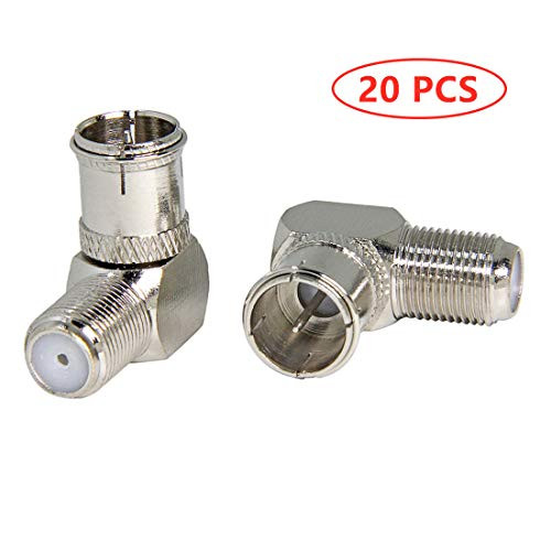 90 Degree Coax Quick Connect, 20-Pack F Type Male Plug to Female Jack Push On Connector Adapter, RFAdapter for Coaxial Cable, RV, Satellite Dish, Cable TV, Modem