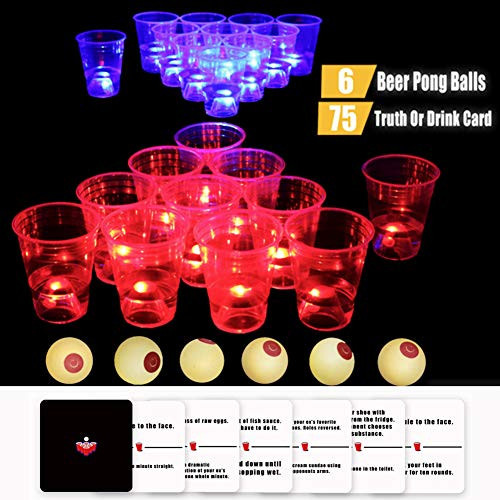 Truth Or Dare Game Led Beer Pong Cups Beer Pong Set Dark Beer Pong Glow Party Drinking Game,Indoor and Outdoor Party, Game Night (75 Truth Or Drink Card)