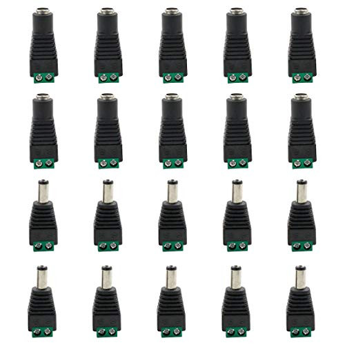 Cyful 10 Pairs 12V DC Power Connector 5.5mm x 2.1mm Male+Female DC Power Jack Plug Adapter Connector for CCTV Camera Cable Wire Ends