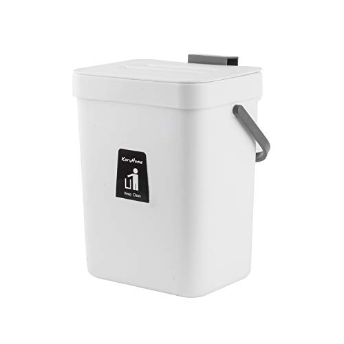 KaryHome Kitchen Compost Bin for Counter Top, Hanging Small Trash Can with Lid Under Sink for Kitchen Bathroom?Mountable Compost Bucket, White