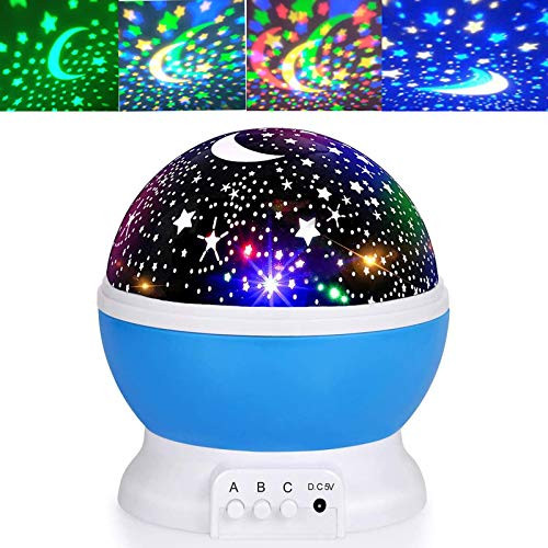Night Light for Kids Moon Star Projector Baby Night Lights 360 Degree Rotating Starry Night Light Projector Lamp Colors Changing Projector for Kids Girls Boys Adult Bedroom Nursery Decor Party Blue