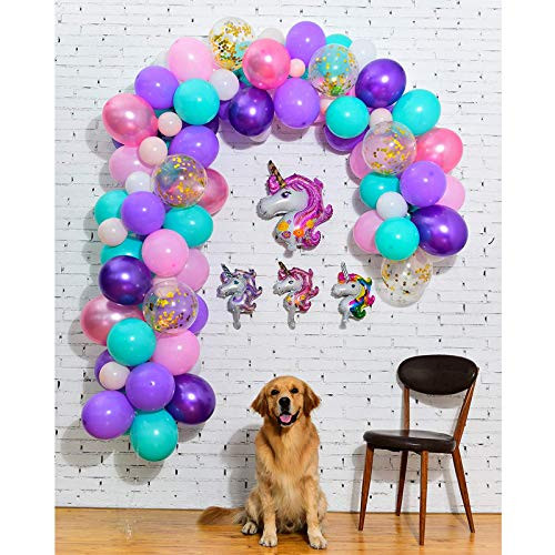 Junxi 132pcs Mermaid Unicorn Balloon Arch and Garland Kit, 12 Inches 10Inches 5 Inches Premium Unicorn Mermaid Balloons for Mermaid Party, Unicorn Party Supplies Birthday Decorations