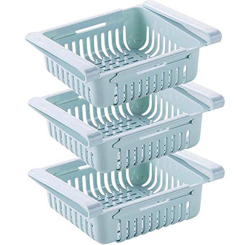 Fridge Drawer Organizer,Retractable Drawer Refrigerator Organizer Bins Basket,Pull Out Refrigerator Storage Containers for Hanging Fruit,Apply to Fridge Shelf Under 0.5 inch(3 Pack)