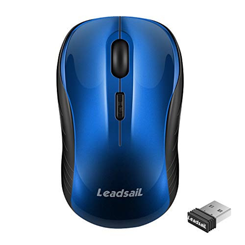 LeadsaiL Computer Wireless Mouse, 2.4G Wireless Ergonomic Portable Mobile Mouse, Cordless Mouse with USB Receiver, 3 Adjustable DPI Levels for Notebook, PC, Laptop, Computer, MacBook (Blue)