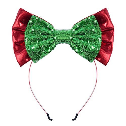 Mouse Ears Bow Headbands Glitter Party Princess Decoration Cosplay Costume for Girls & Women Christmas Green Red Mouse Ears Bow Headbands Glitter Party Princess Decoration Cosplay Costume for Girls & Women Christmas Green Red