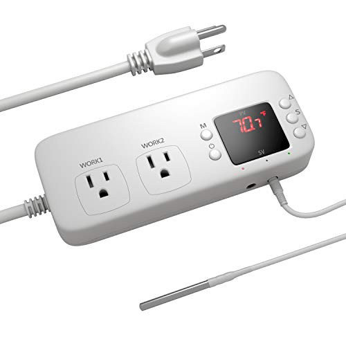 Briidea Digital Temperature Controller Thermostat Heating and Cooling Mode for Seed Germination Reptiles Homebrew Greenhouse 2-Stage Outlet 3600W 30A