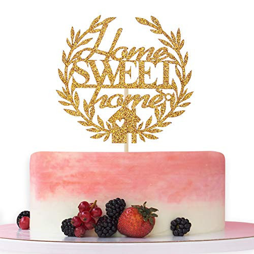 Gold Glitter Home Sweet Home Cake Topper for New Home/Housewarming/Welcome Home/Welcome Back Home/Family Party Decorations Supplies