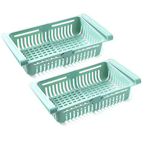 Fridge Drawer Organizer,Drawer Retractable Refrigerator Organizer Bins Basket,Pull Out Refrigerator Storage Containers for Hanging Fruit,Apply to Fridge Shelf Under 0.5 inch(2 Pack)