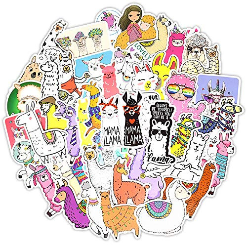 Vinyl Alpaca Stickers, Pack of 50 Waterproof Llama Stickers for Kids Toddlers Water Bottle Laptop Scrapbook Phone Case