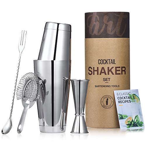 Weighted Cocktail Shaker Kit - 28oz and 18oz Boston Shaker Tins with Hawthorne Strainer, Double Jigger and Bar Spoon for Drink Mixer Bartending