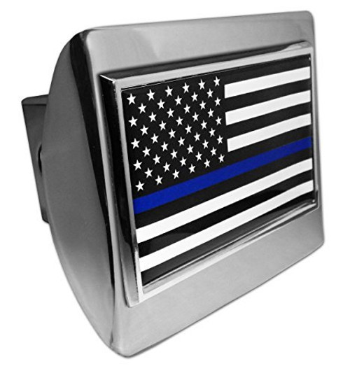 Police USA Flag ALL METAL Shiny Chrome Hitch Cover Police USA Flag ALL METAL Shiny Chrome Hitch Cover
