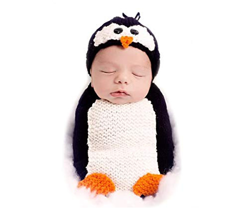Bigbabybig 0-3 Months Zeroest Photography Christmas Penguin Prop Baby Girl Boy Costume Cowboy Cute Crochet Knitted Hat Cap (White)