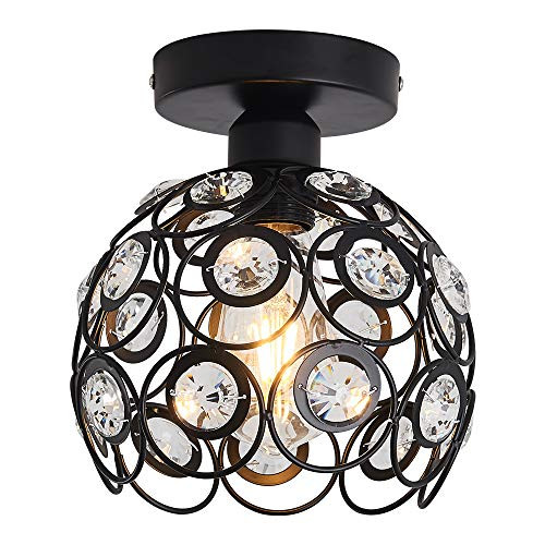 Chandelier Crystals Farmhouse Ceiling Lighting Fixtures LED Flush Mount Crystal Ceiling Light for Kitchen Black Lamp for Hallway Dining Rooms Indoor Living Rooms Bar
